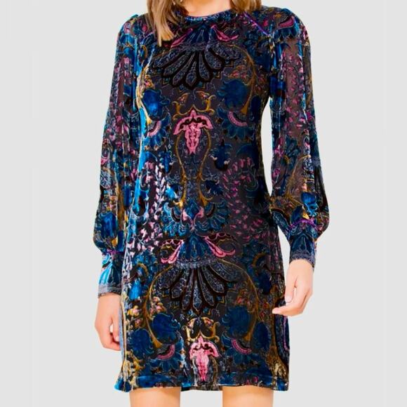 HALE BOB Odile Medallion Silk/Rayon Velvet Burnout Beaded Dress Women Sz S Black - Picture 1 of 12